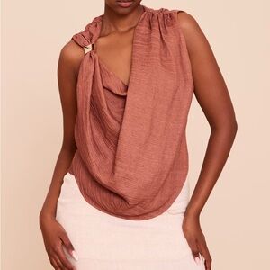 PrettyLittleThing Brown Textures Woven Trim Detail Drape Top